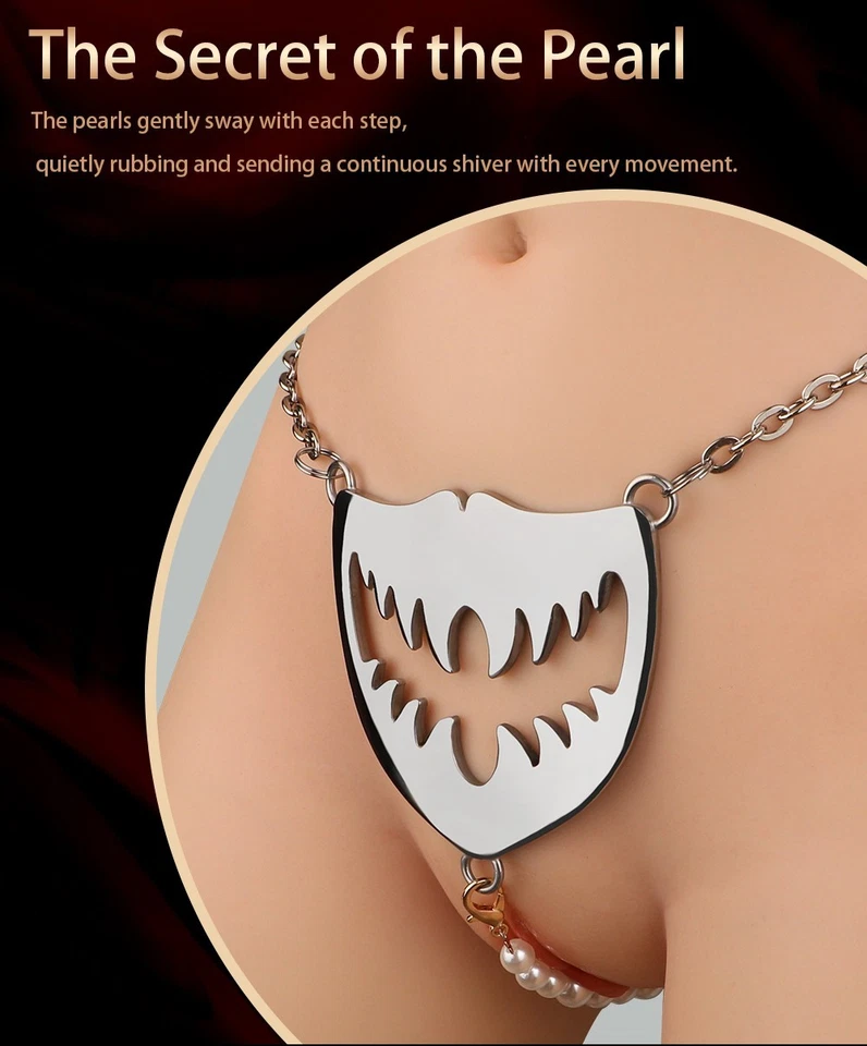 Metal Chastity Belt with Monster Mouth Design&Hanging Pearl for Orgasm Control - Image 4 of 4