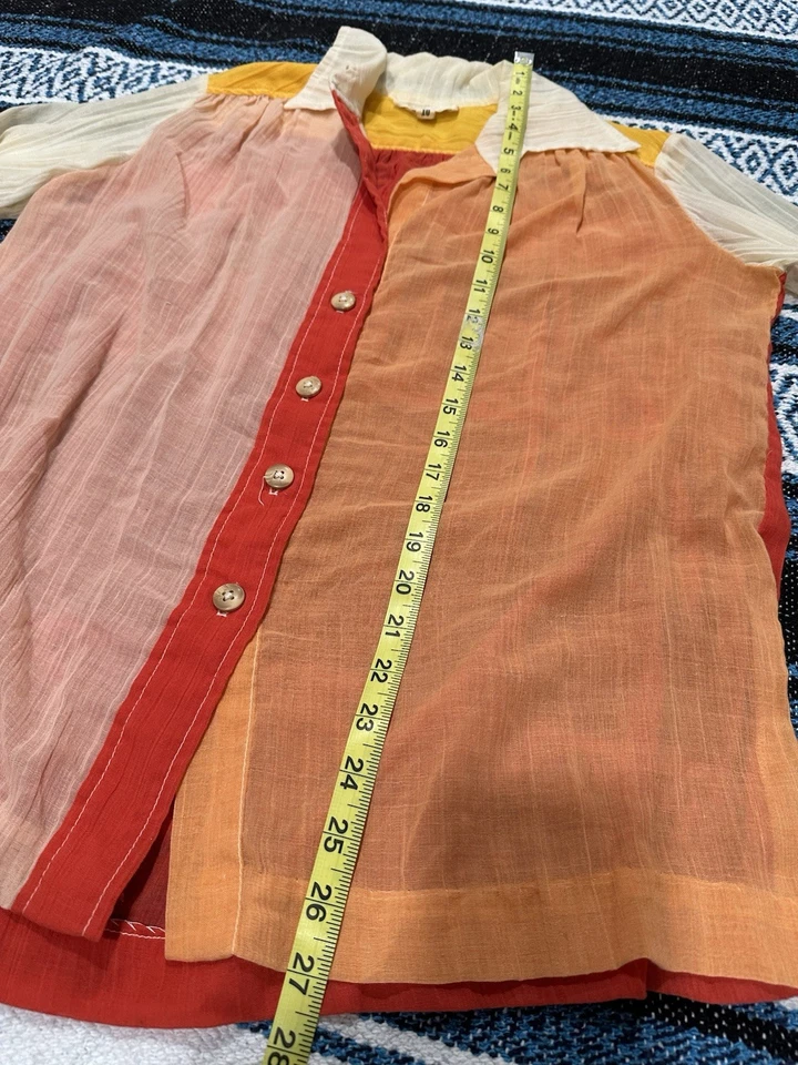 Vtg 70’s Bill Atkinson Glen Of Michigan Mod Patchwork Top Sheer Blouse Size 10 - Image 4 of 4