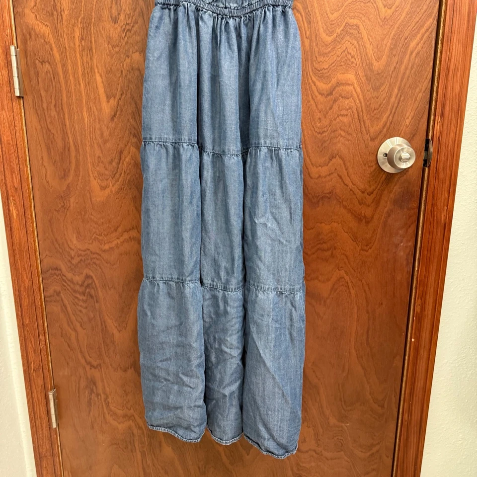 Maxi Vestido Para Mujer Terciopelo Corazón Azul Cambray Sin Mangas en Niveles Foto 4 de 4