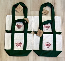 Trader Joe’s - SET OF 4 - GREEN ONLY - Holiday Canvas Mini Tote Bag - BRAND NEW