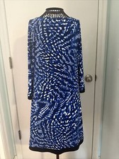 calvin klein 4 3/4 sleeve blue and white shift dress