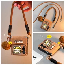 For Motorola Razr 2025/2024/60 Ultra Cute Full Cover Leather Case Corssboy Strap