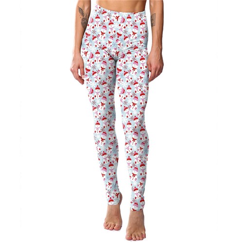 S/M/L/XL Xmas Printed Xmas Bell Snowflake Leggings Holiday Print Yoga Slim Pants - Picture 30 of 45