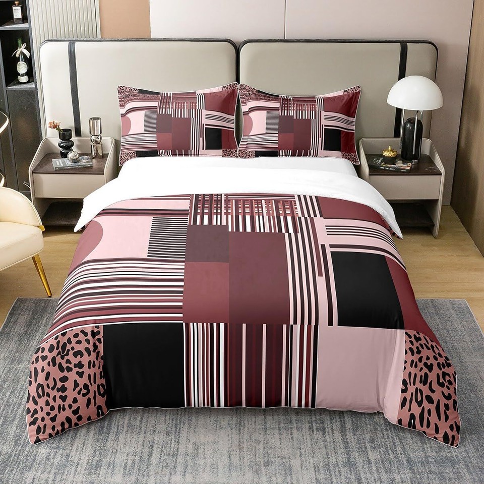 Nature Duvet Cover King Size,Village Wild Animals Skin Print Dots Super