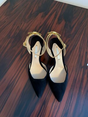 NWOB NICHOLAS KIRKWOOD Black and Gold Suede Evening Shoes SZ 6