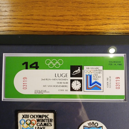 1980 Winter Olympics Luge Ticket & Official Patches Frame | Memorabilia - Picture 4 of 12