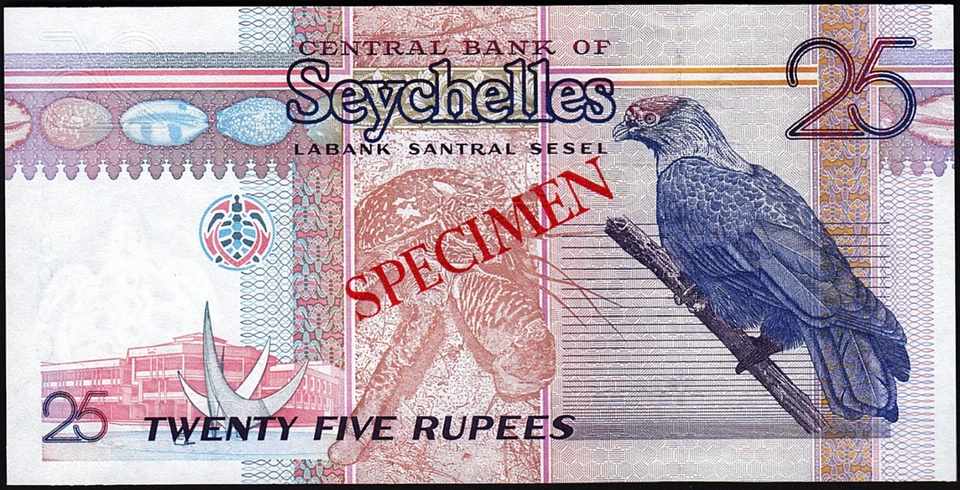 25 rupias Seychelles 1998 2008, UNC, muestra, P-37bs, AC 000000 Foto 2 de 4