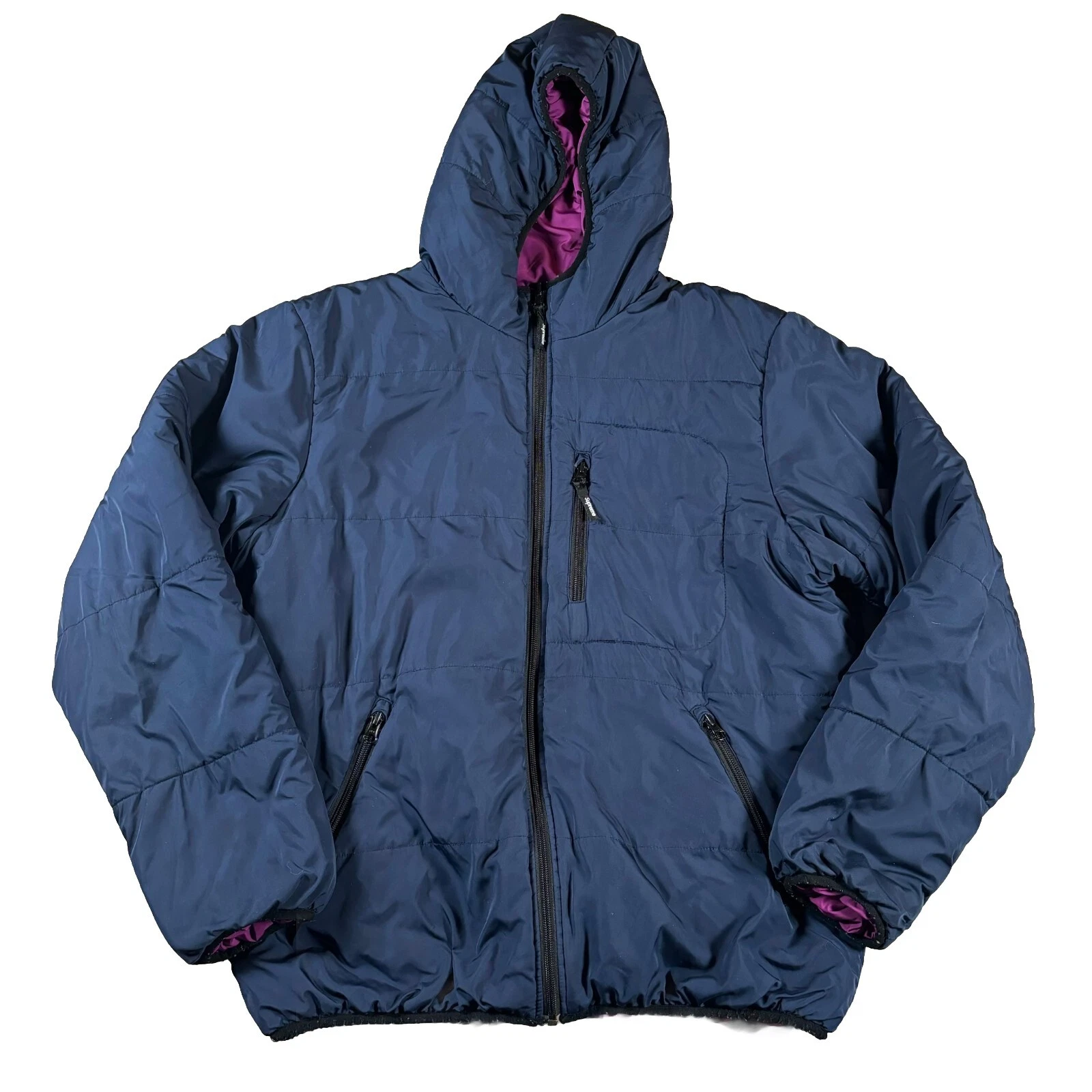 Veste matelassée réversible suprême homme grande capuche violet marine FW16 rare sweat à capuche