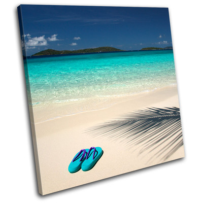 Beach Sandals Sunset Seascape SINGLE CANVAS WALL ART