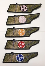 Tennessee State Shaped Embroidered Patch with Tri Star Circle Color Hook Backed