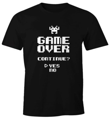 Herren T-Shirt Zocker Game Over Continue Yes No Gamer-Shirt Moonworks 