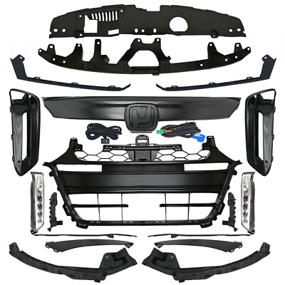 18PC Fit 2018-2020 Accord Sport Gloss Black Grille Mesh Molding Fog lights Bezel