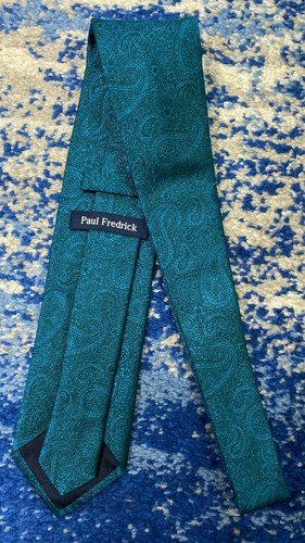 Paul Fredrick Teal Tonal Paisley 100% Silk Necktie Made in Italy - Picture 3 of 4