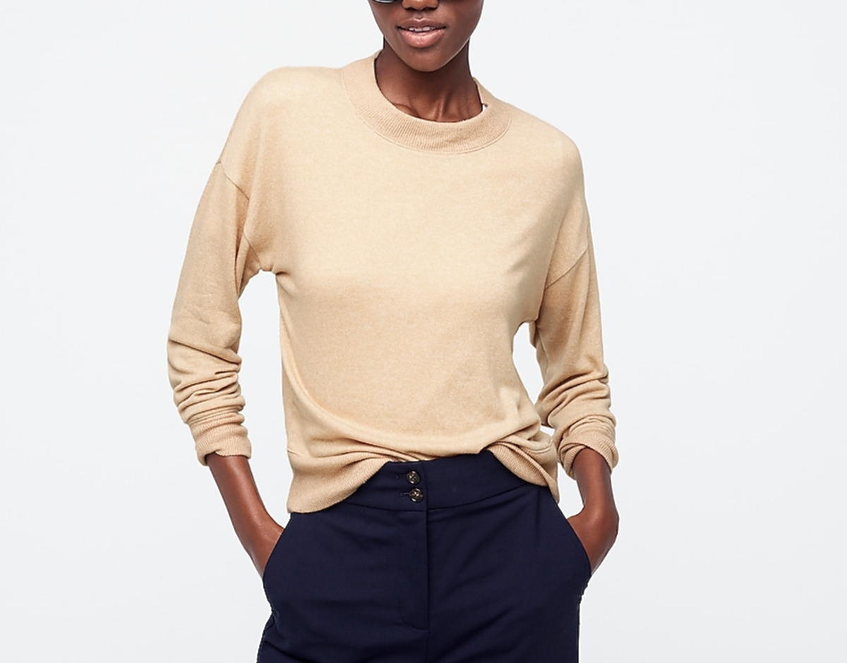 J.CREW WOMEN'S HEATHER GRAY LONG SLEEVE SUPERCOZY MOCK NECK