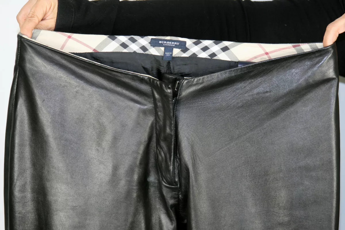 Burberry Black Leather Pants Size Large 12 eBay