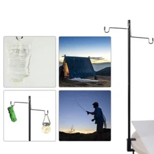 Folding Lantern Stand Pole Portable Lamp Stand W/ 2 Hooks for Camping Fishing