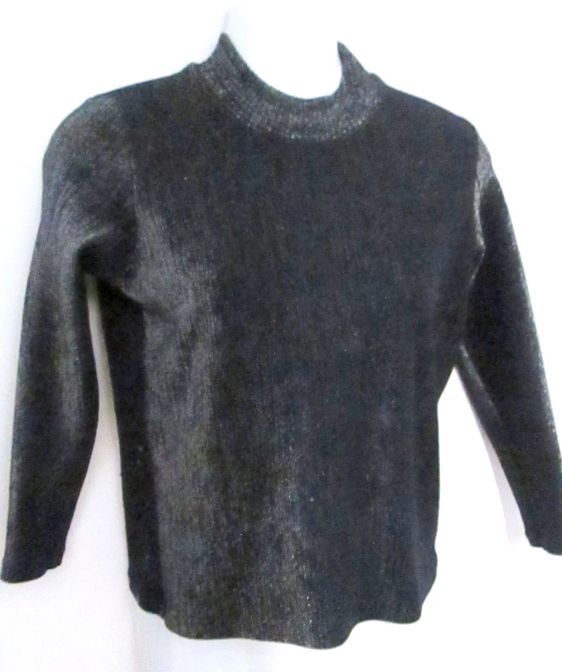 Top/suéter de punto Lurex negro vintage década de 1960, cuello alto, glamoroso, gótico, mod, 6-10 Foto 2 de 4