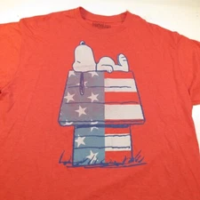 PEANUTS SNOOPY USA AMERICA UNITED STATES DOG HOUSE TEE T SHIRT Mens L Red