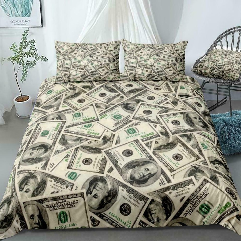 3D Hundred Dollar Bill Money Duvet Cover Queen Bed Comforter Cover