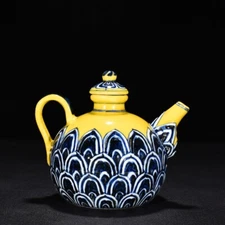 6.8 '' Old Chinese Ming Dynasty Jiaohuang glaze Blue and white Lotus spot pot