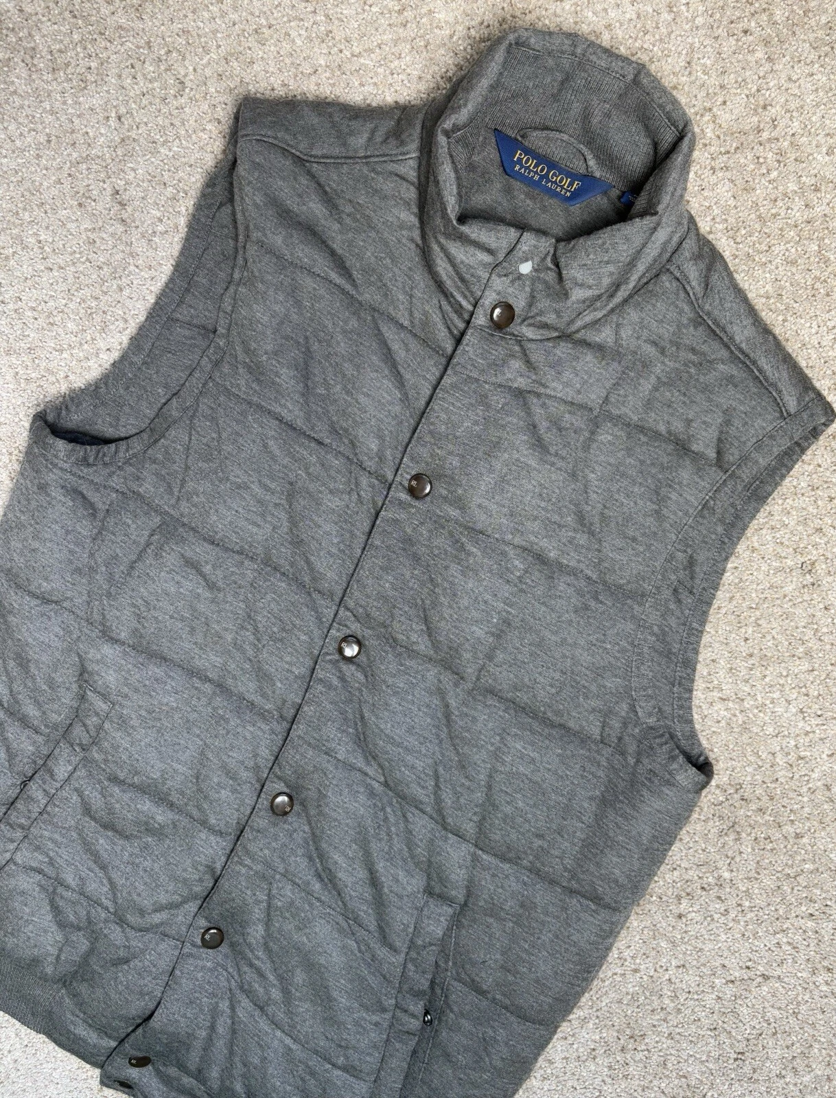 Ralph Lauren Polo Golf Men’s Medium Jersey Quilted Insulated Snap Vest Gray