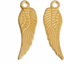 Angel Wing Charms Shiny Gold Tone 2 Sided Findings 17mm Miniature 10pcs
