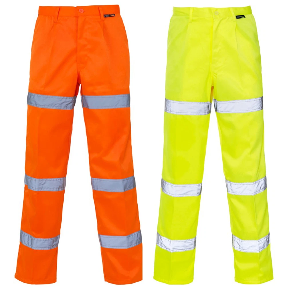 HI VIZ HIGH VIS 3 BAND POLY COTTON REFLECTIVE WORK TROUSERS HIGHWAY RAIL Roads
