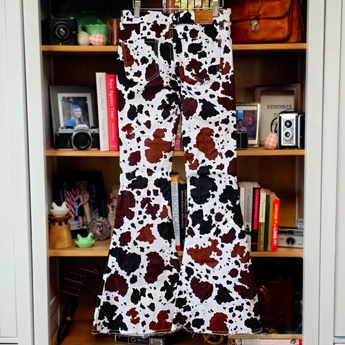 Ranch Dress'n Super Flare Cow Print Western Rodeo Jeans Bell Bottom Girl's Sz 14 - Picture 4 of 5
