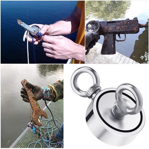 Up to 1500 Lbs Fishing Magnet Kit Pull Force Strong Neodymium + Carabiner+ Rope - Picture 7 of 10