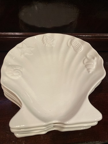 Sea Clam Shell Scallop Plates (4) Seafood Beach Decor 9” - Picture 4 of 6