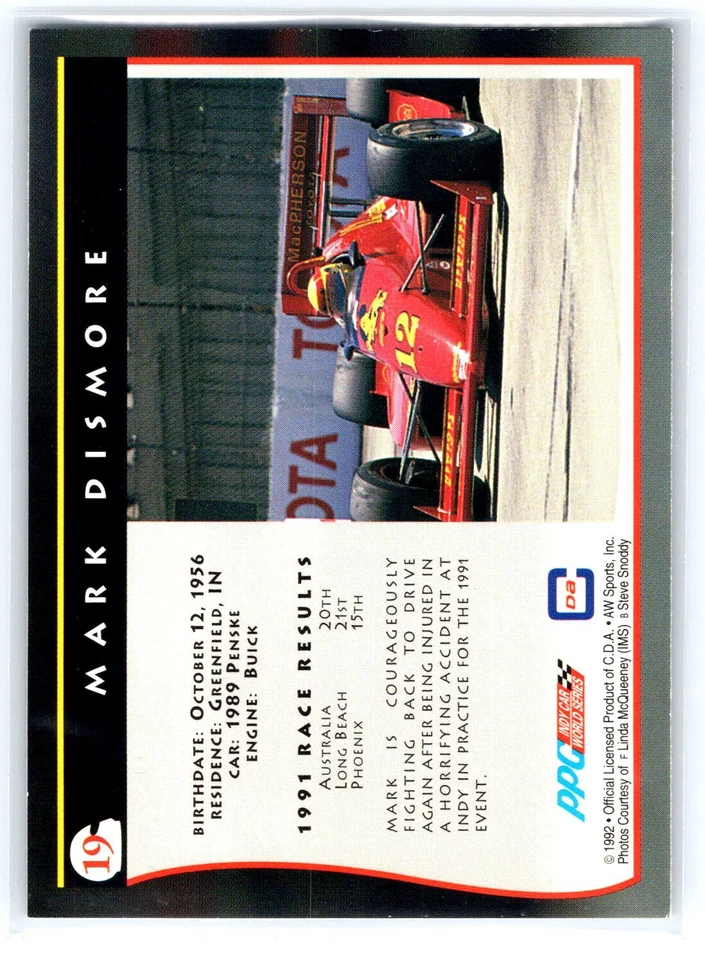 Mark Dismore Signed Autographed Card 1992 All World #19    Auto - Image 2 of 2