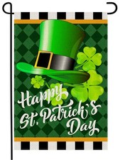 Happy St Patricks Day Garden Flag 12x18 Inch Burlap Double Sided, Lawn Buffal...