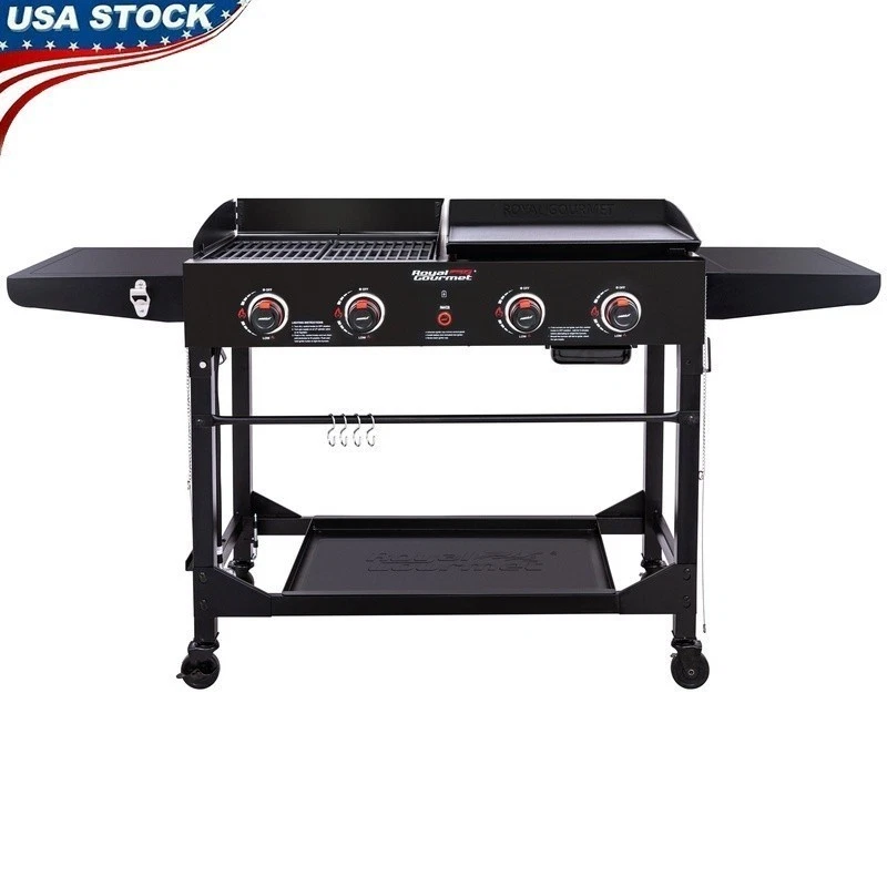 4-Burner Portable Gas Grill Griddle Combo Cooking Outdoor BBQ Picnic Camping New