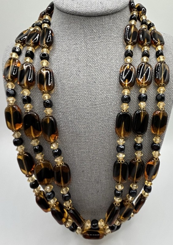 Vintage M. West Germany Triple-Strand Necklace And Clip On Cluster Earrings Set