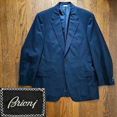 Brioni Nomentano Blazer Suit Jacket Black Textured Chalk Stripe Italy 44L