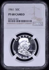 1961 Proof Franklin Half Dollar 50c NGC PF 68 CAMEO (PR68CAM) 100% White