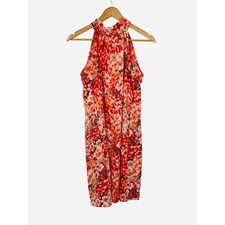 Nine West Womens Red Floral Halter Neck Tie Back Dress Size 8