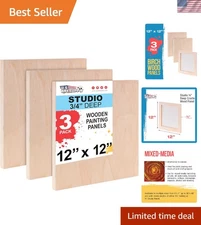 Wood Panels Art Canvas 12x12 Inch Pack of 3 for Painting Mixed Media