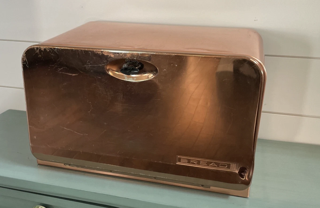 Lincoln Beauty Box Copper Metal Rectangle Bread Box with Lid Free Standing
Opens in a new window or