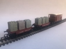 2 x Triang Hornby R340 OO BR Conflat L Wagons & Containers + R218 Brake Van G+C