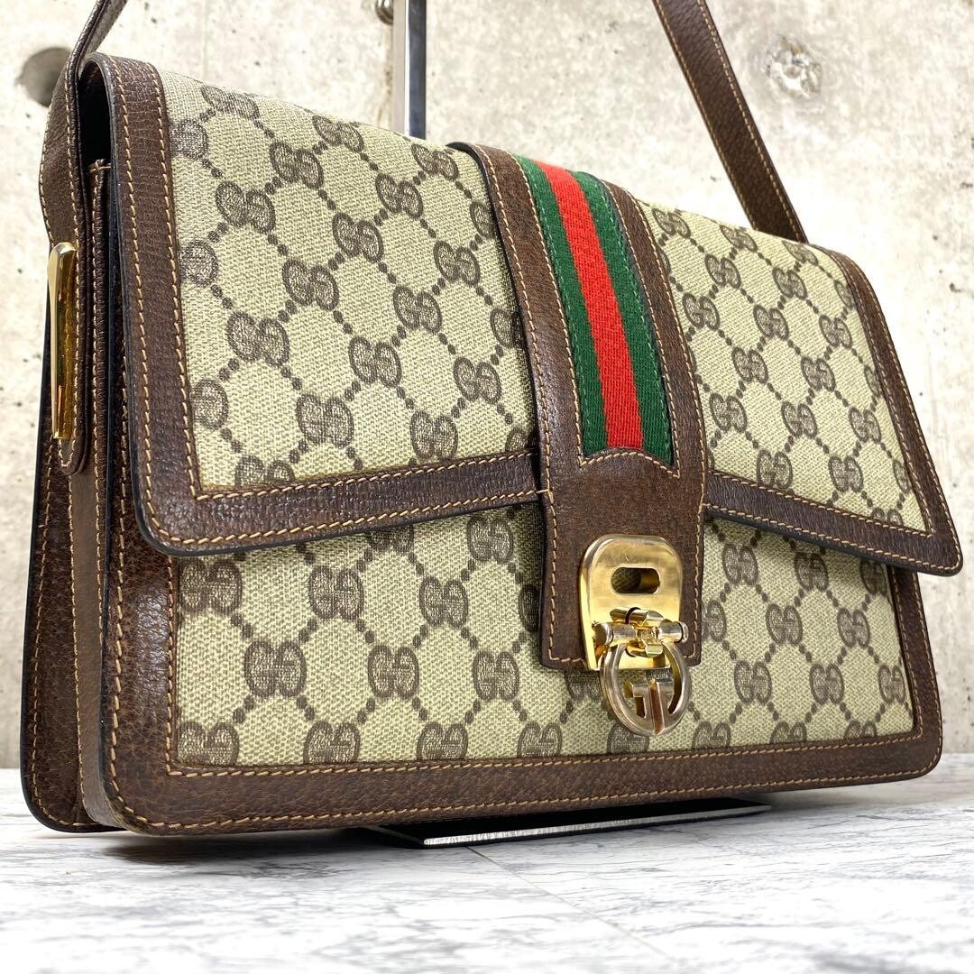 Gucci GG Supreme Sherry Line Turn Lock Crossbody Bag Vintage Brown Auth