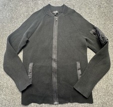 Express Sweater Mens Small Black Full Zip Crew Neck Utility Bomber Pocket Knit