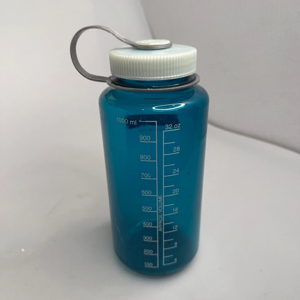 Botella de agua de boca ancha azul Nalgene 32 oz hecha en EE. UU. sin tapa gris gimnasio Foto 3 de 4