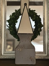 Unique Mirrored Ornamental Finial on Gray Weathered Square Base 16" Home Decor