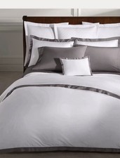 Ralph Lauren Organic Sateen Border King Duvet Cover 2King Shams True Graphite.