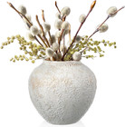White Ceramic Decorative Flower Vase 8.27" X 8.66" Textured round Rustic Pottery