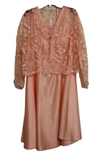Plus Size 3X 22/24 Peach Satin Formal Evening Dress Lace Jacket Tea Length Gown
