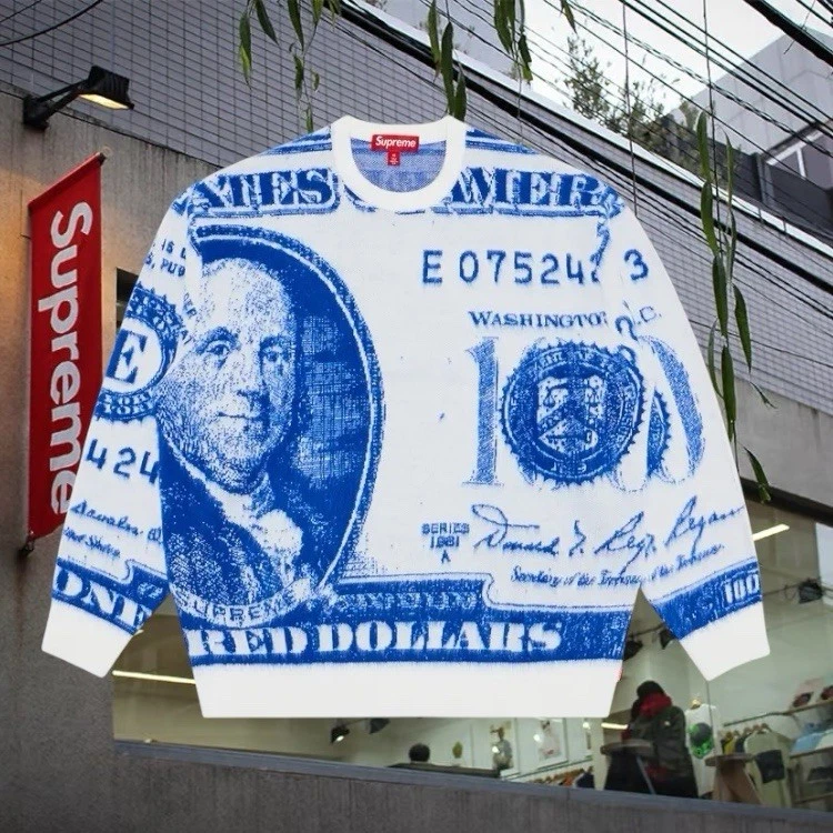 Pull blanc Supreme Money taille L SS25