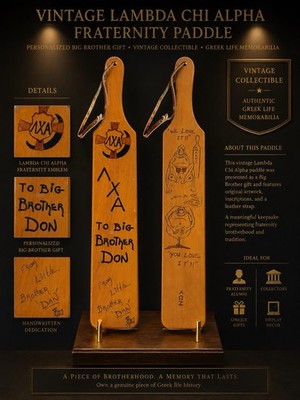 Vintage Lambda Chi Alpha Fraternity Wooden Paddle Big Brother Don Greek Life