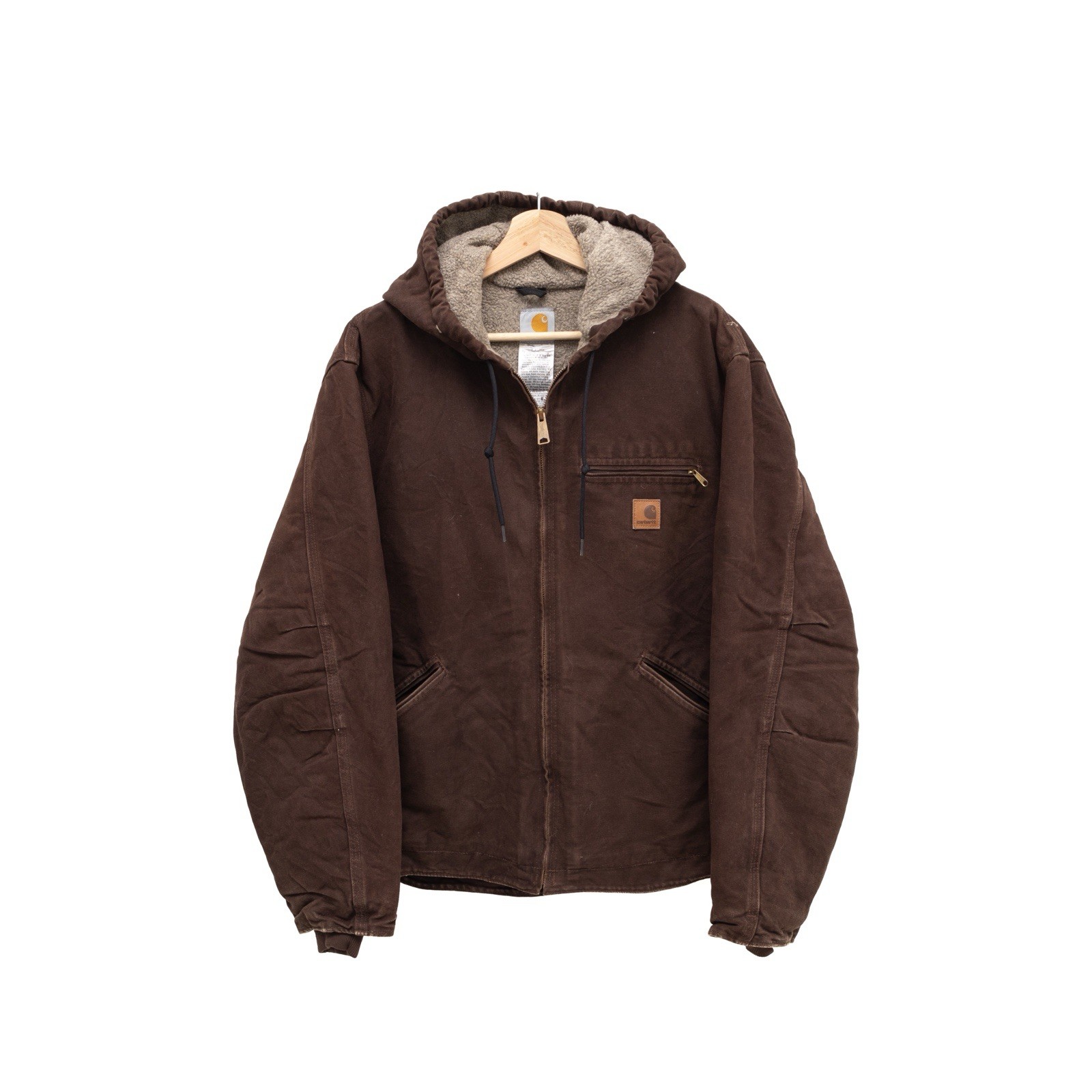 Y2K Carhartt J141 Dark Brown Sherpa Lined Hooded Jacket Size L